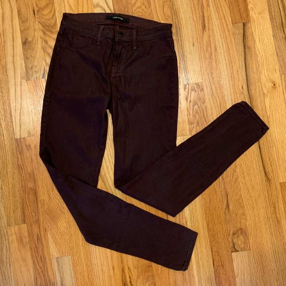 J BRAND Wine-colored lacquer super skinny pants